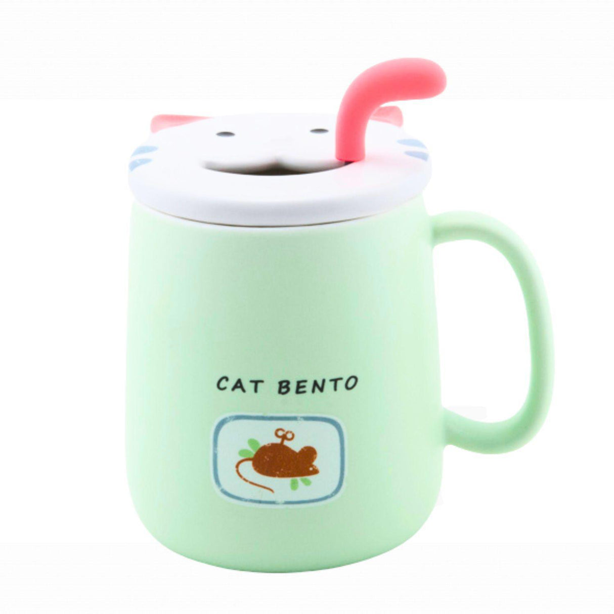 14OZ MUG W/LID AND SPOON GREEN CAT BENTO