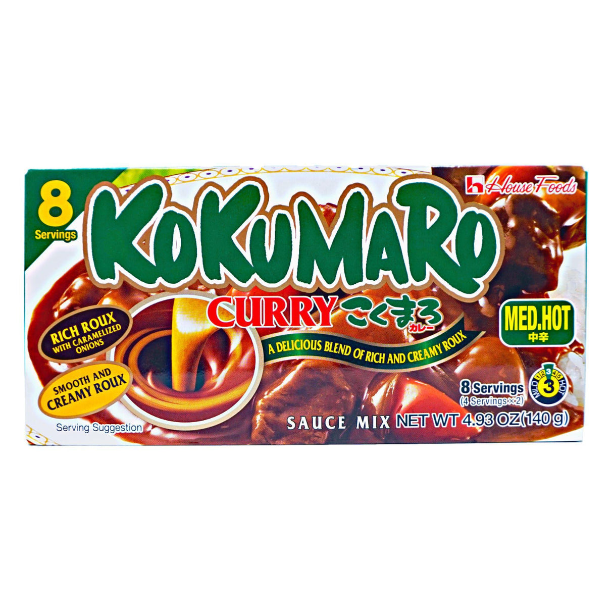 HOUSE FOODS KOKUMARO CURRY ROUX MED HOT 8 SERVINGS 4.93OZ/140G