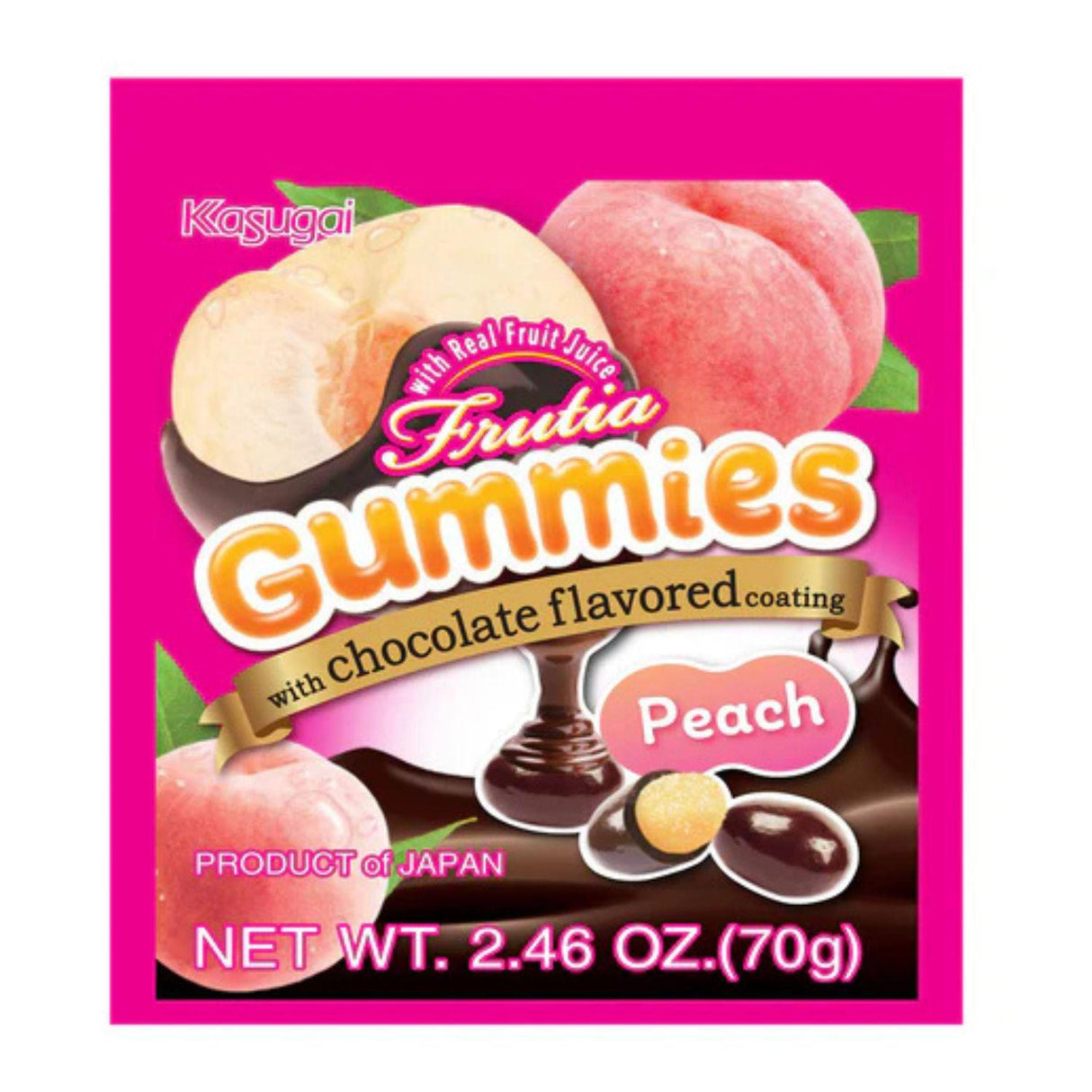 EXPIRING ON 12/4/2025 KASUGAI FRUTIA CHOCO GUMMIES PEACH 2.46OZ/70G