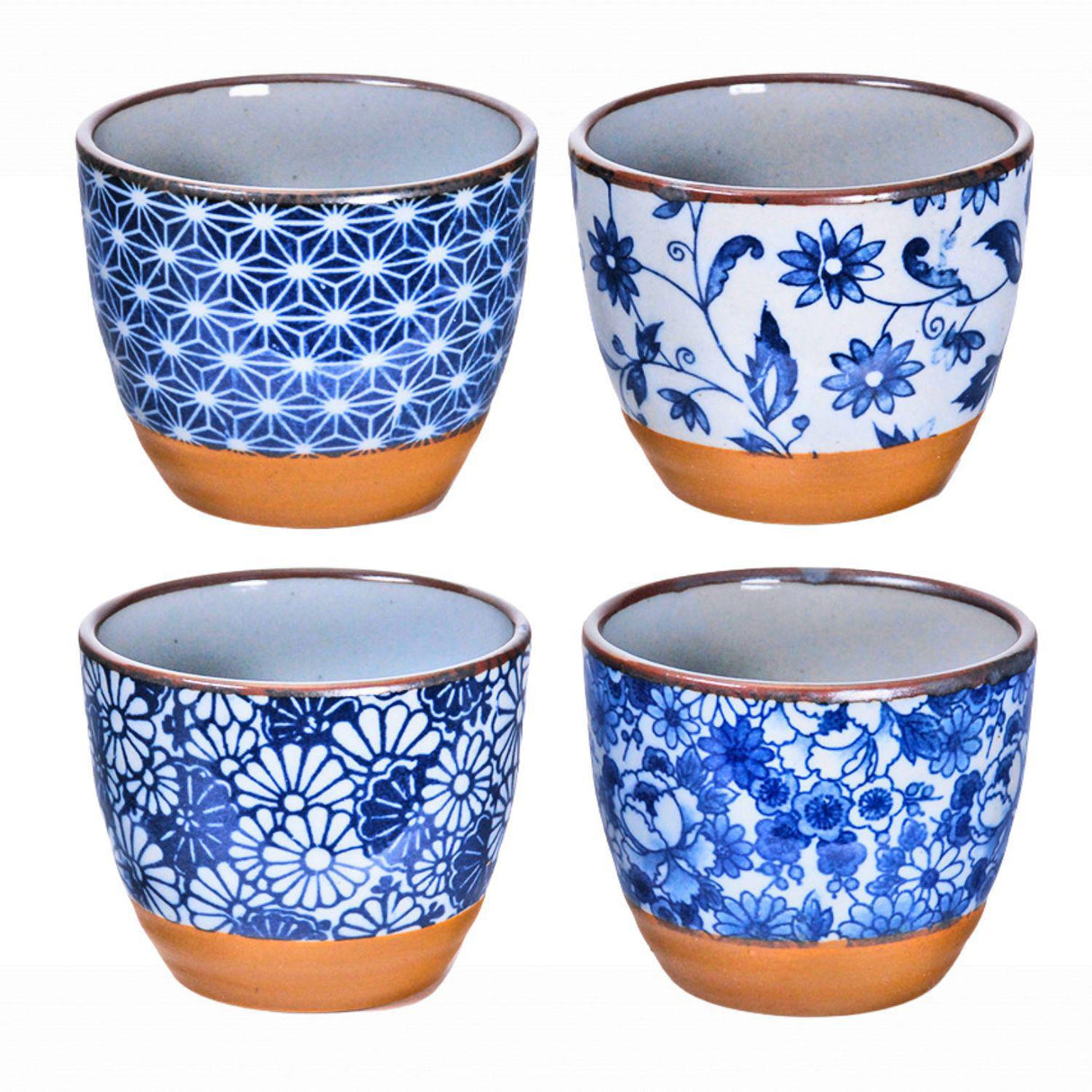 BLUE - 4PC TEACUP SET - JAPANESE TRADITIONAL 4OZ