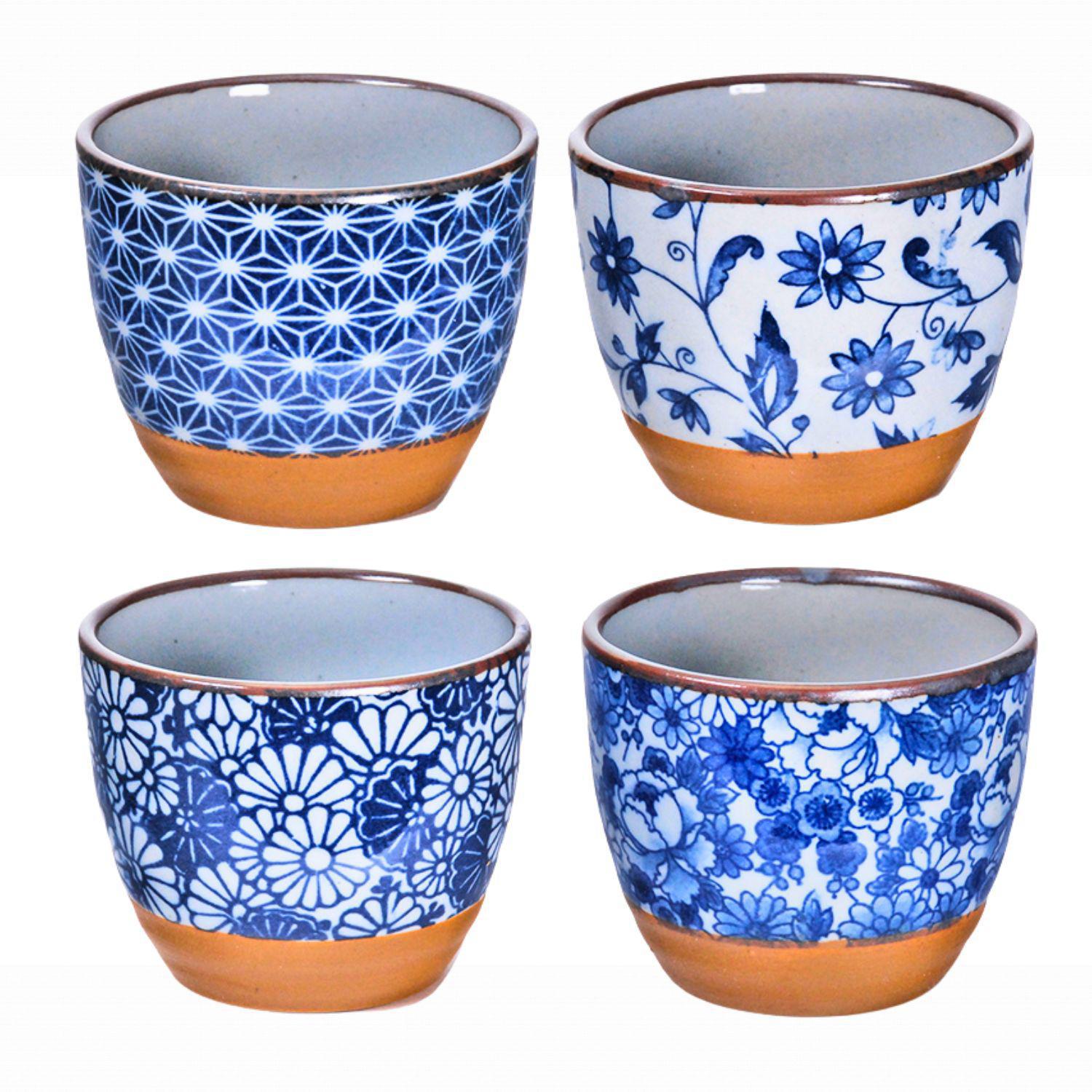 BLUE - 4PC TEACUP SET - JAPANESE TRADITIONAL 4OZ