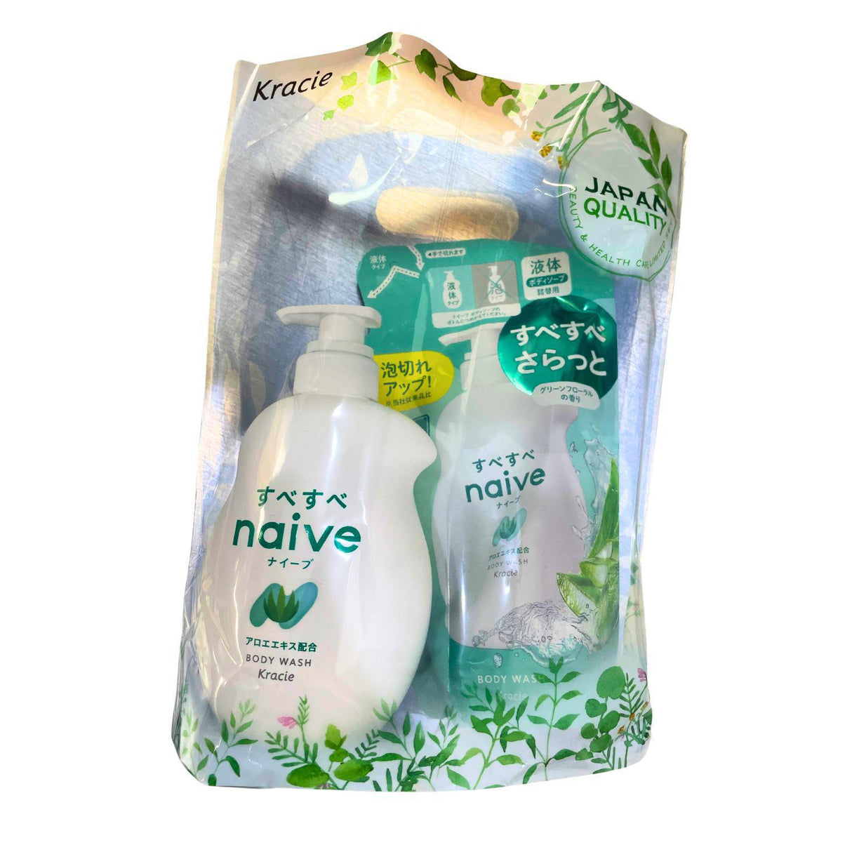 KRACIE NAIVE BODY SOAP ALOE PUMP+REFILL SET