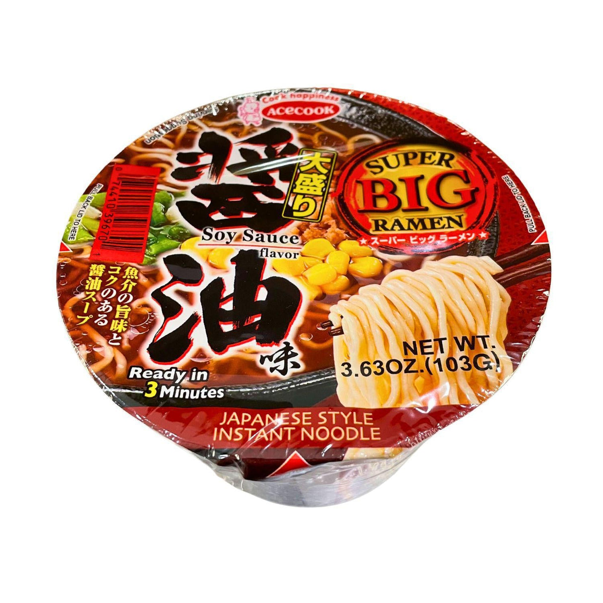 EXPIRING ON 9/14/2025 ACECOOK SUPER BIG RAMEN SOY SAUCE FLAVOR 3.63OZ/103G