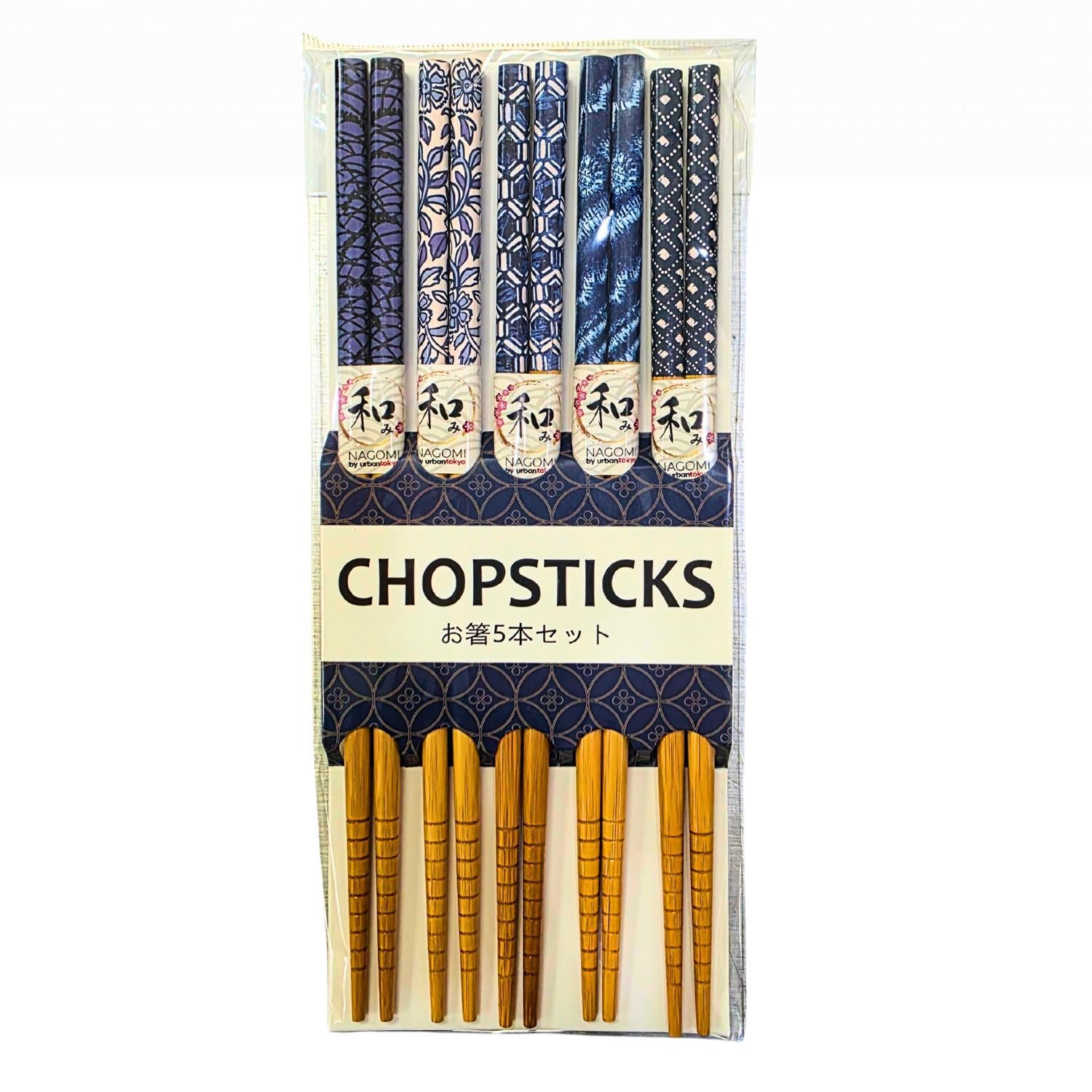 5 PIECE JAPAN MOTIF INDIGO CHOPSTICKS SET