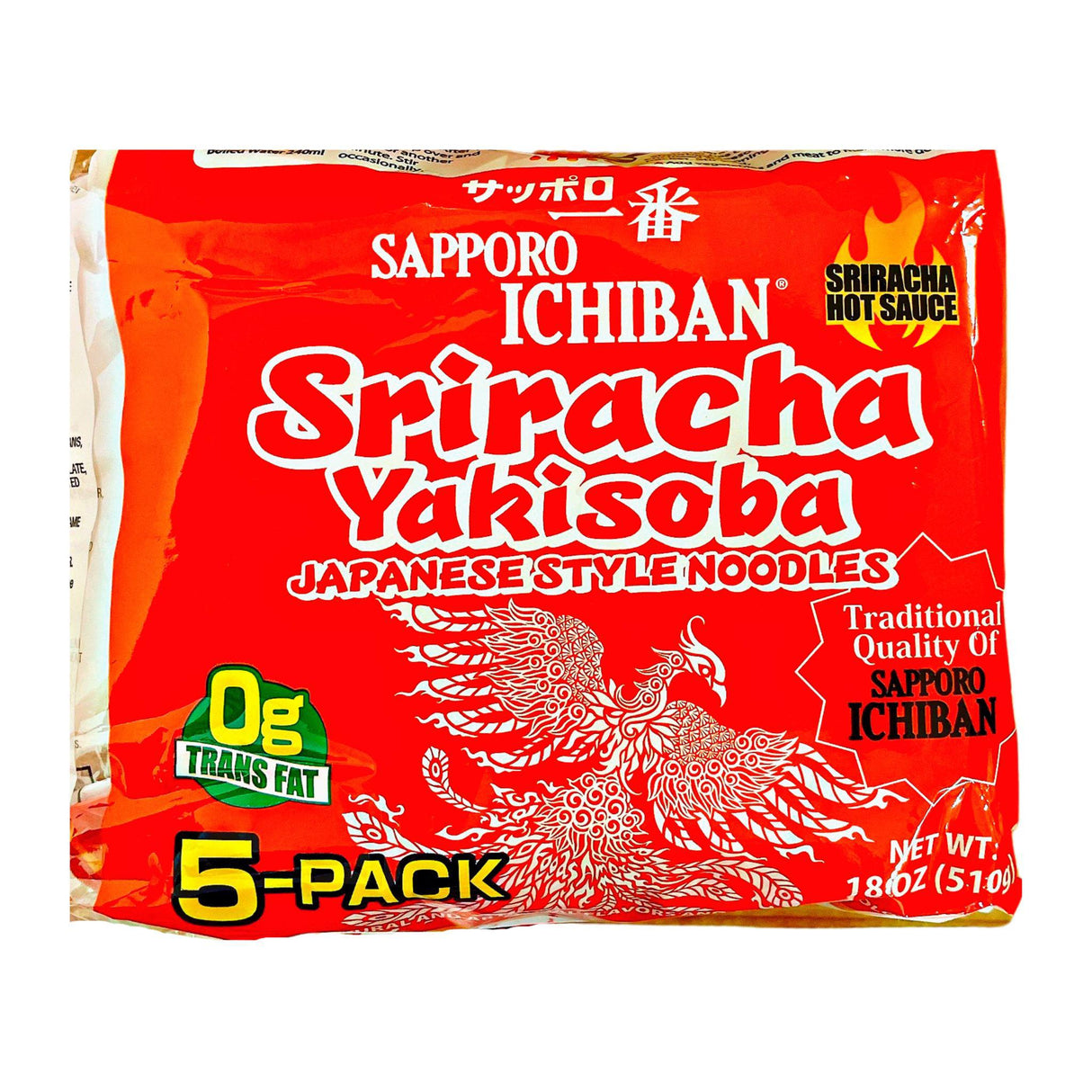 SAPPORO ICHIBAN SRIRACHA HOT SAUCE YAKISOBA 5PACK 18OZ/510G