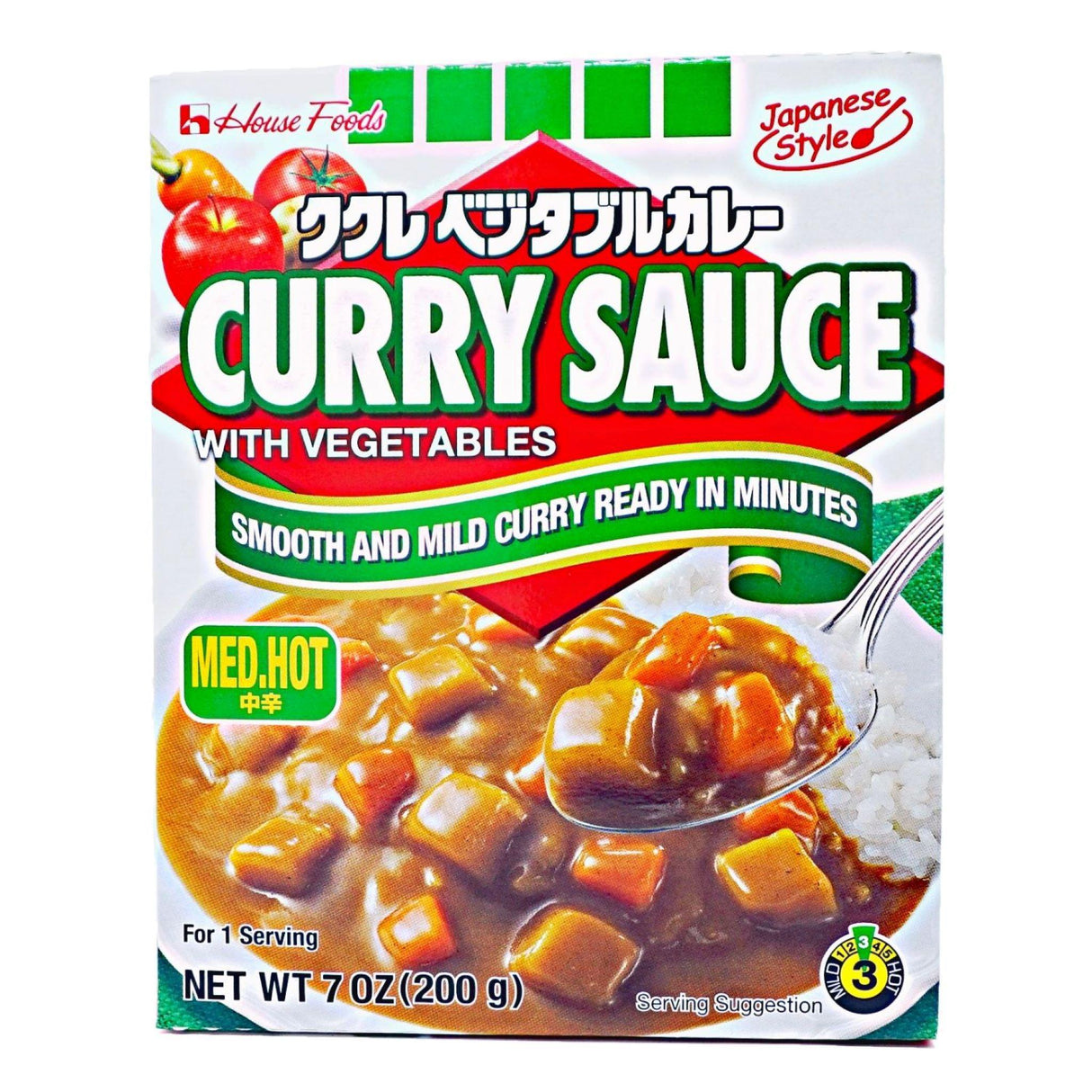 HOUSE FOODS INSTANT KUKURE CURRY WITH VEGETABLE "MED HOT" 7OZ 200G