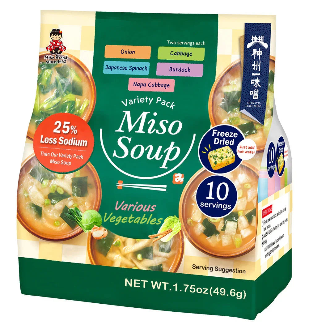SHINSHU-ICHI MIKO BRAND FREEZE DRIED VARIETY PACK MISO SOUP 25%LESS SODIUM 1.75OZ/49.6G