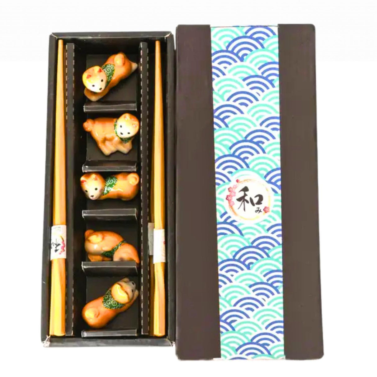 5 PIECE SHIBA INU CHOPSTICKS AND REST SET
