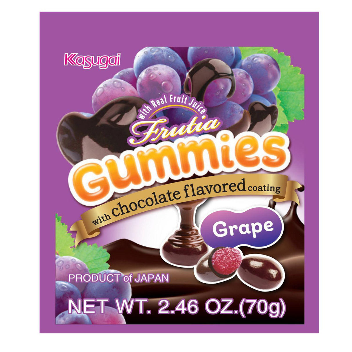 EXPIRING ON 12/5/2025 KASUGAI FRUATIA CHOCO GUMMIES GRAPE 2.46OZ/70G
