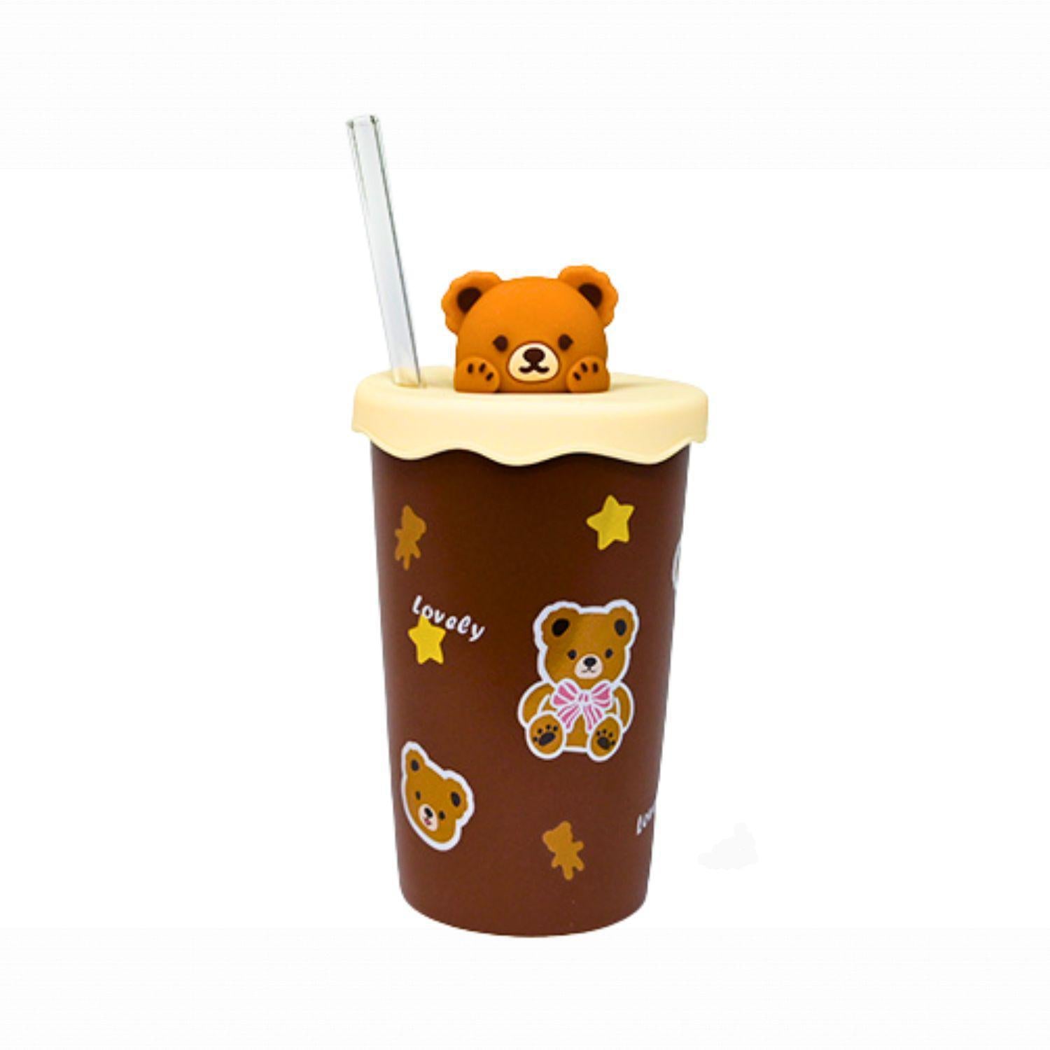 BROWN BEAR - 5.25"H CUP W/LID/STRAW 140Z