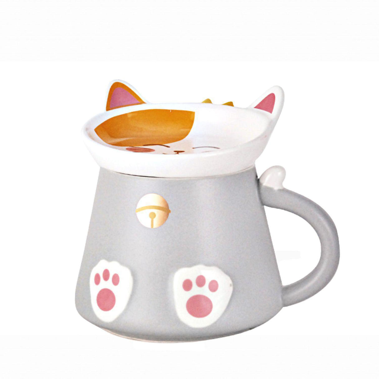 12OZ MUG W/LID AND SPOON GREY CAT