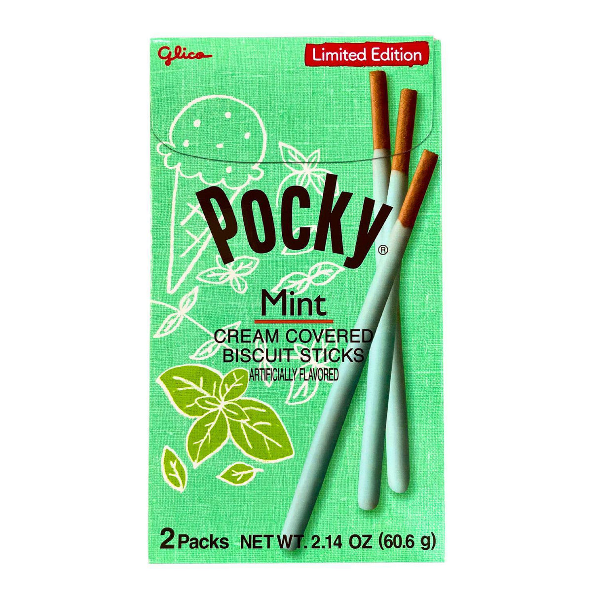 GLICO POCKY CHOCO MINT CHOCOLATE CREAM COVERED BISCUIT STICKS 2.14OZ/60.6G