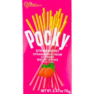 GLICO POCKY STRAWBERRY COATED BISCUIT STICKS 2.47OZ/70G