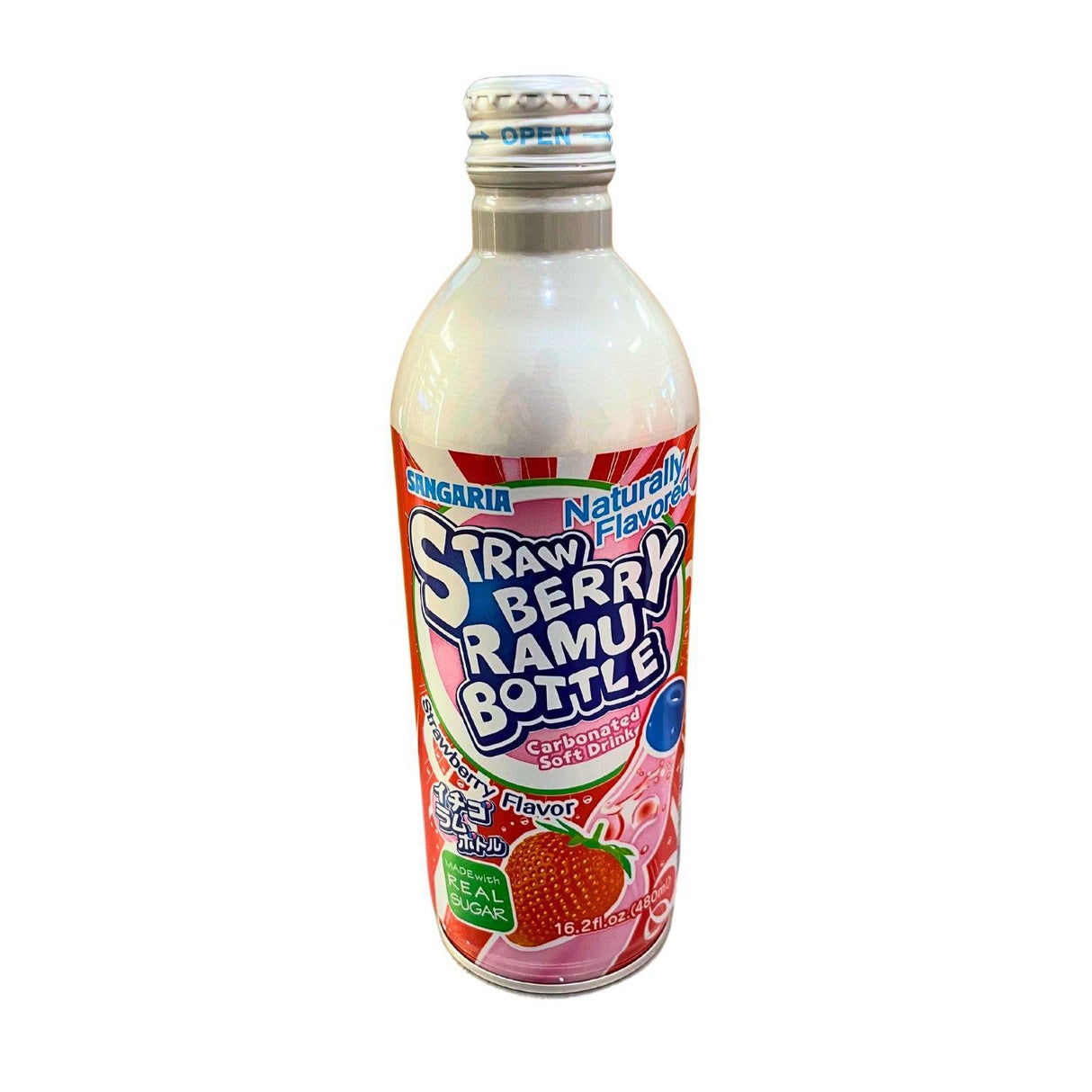 SANGARIA RAMU BOTTLE - STRAWBERRY PREMIUM CARBONATED SOFT DRINK 16.2 FL OZ