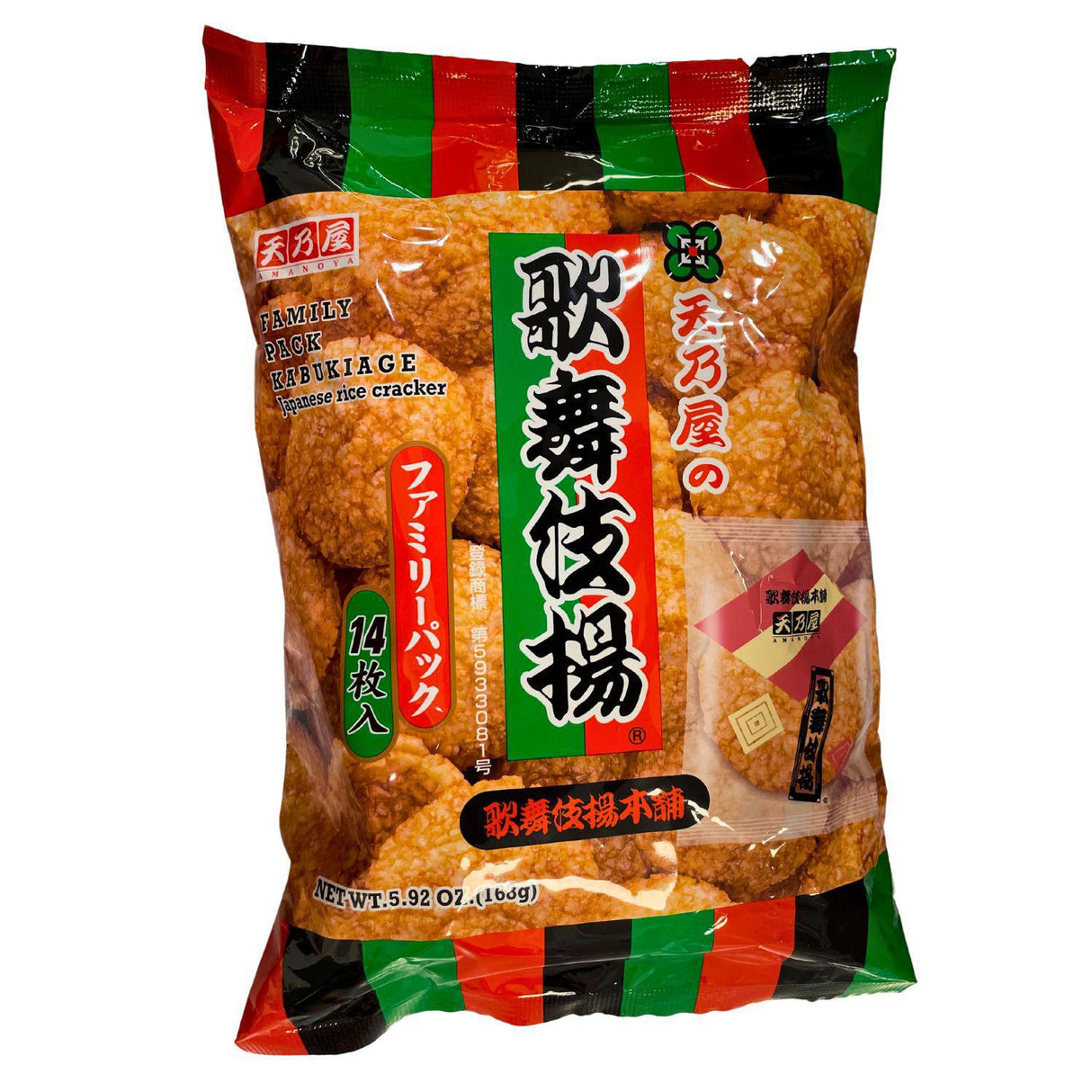 AMANOYA KABUKI AGE JAPANESE RICE CRACKER SOY SAUCE FLAVOR FAMILY PACK 14P 5.92OZ/168G