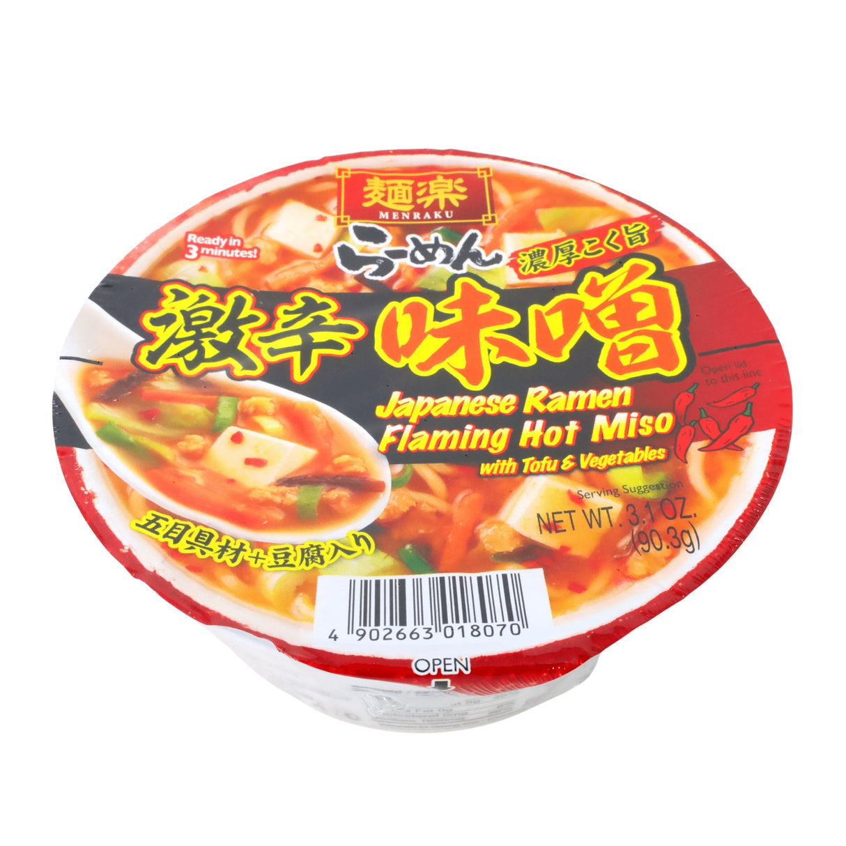 MENRAKU GEKIKARA MISO JAPANESE RAMEN FLAMING HOT MISO WITH TOFU AND VEGETABLE 3.1OZ/90.3G