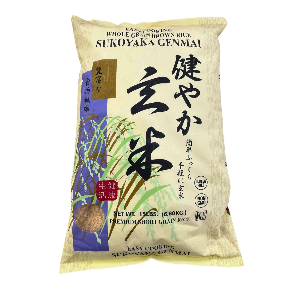 WHOLE GRAIN BROWN RICE SUKOYAKA GENMAI EASY COOKING 15LBS/6.8KG