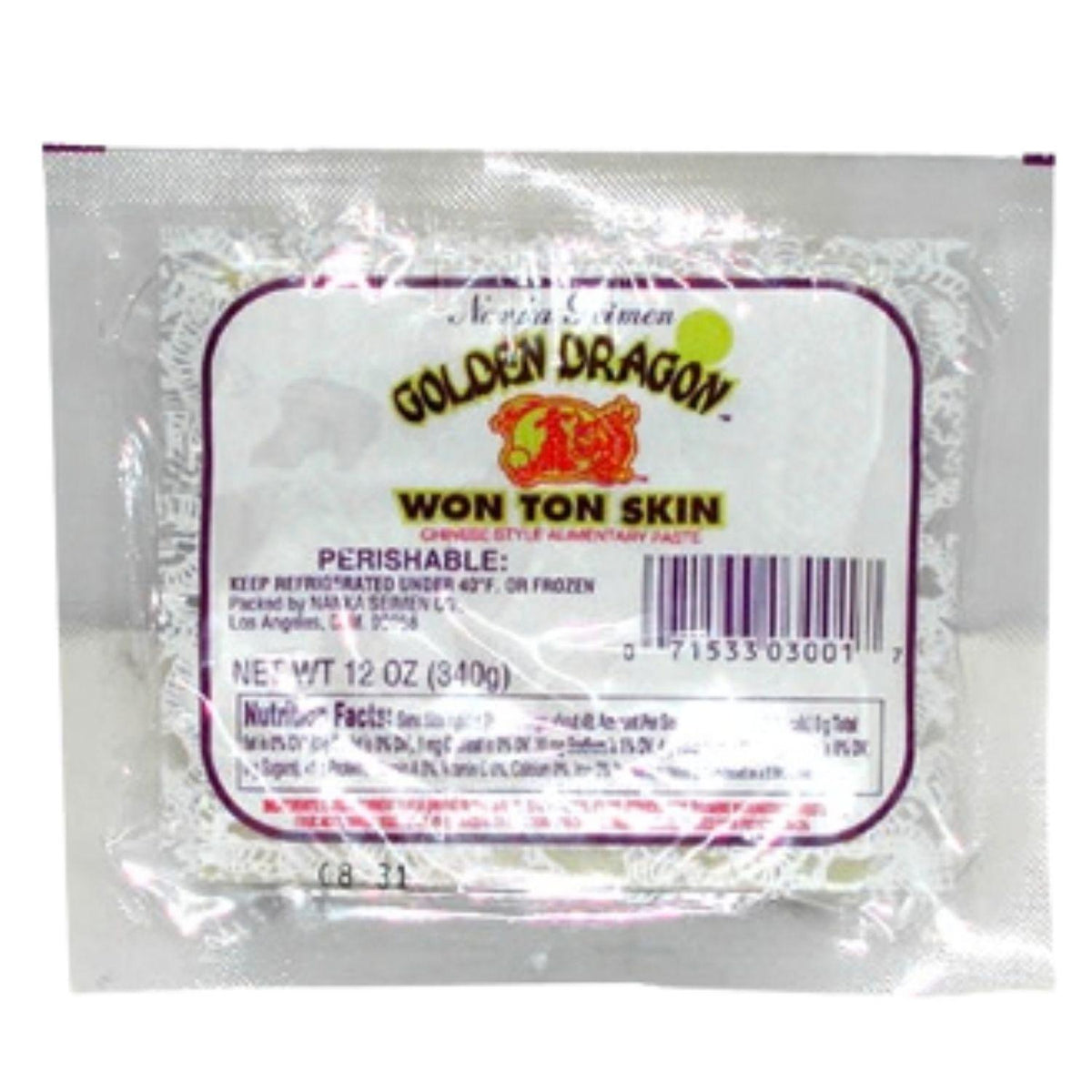 GOLDEN DRAGON WON TON SKIN 12OZ/340G