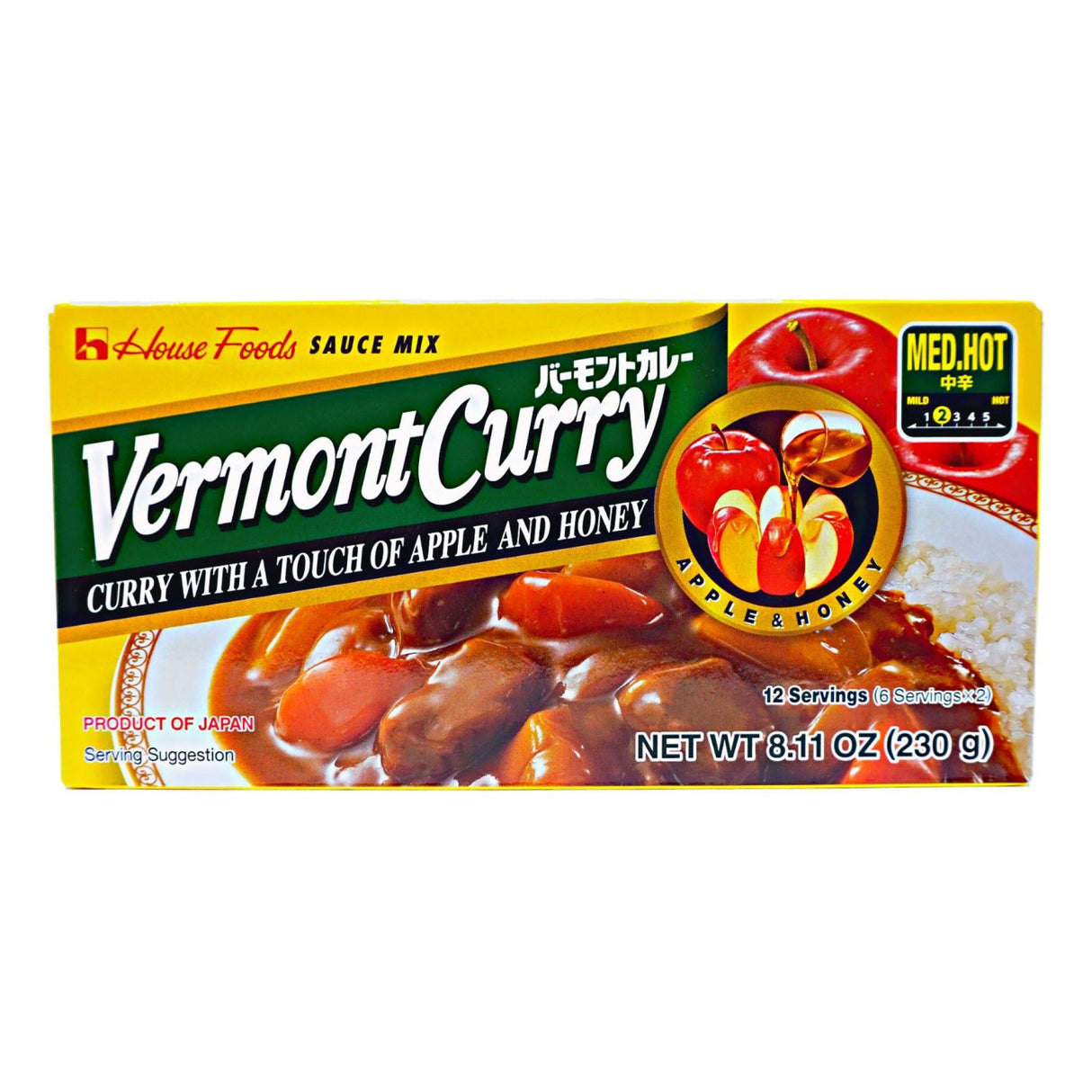 HOUSE FOODS VERMONT CURRY MED HOT 12 SERVINGS 8.11OZ/230G