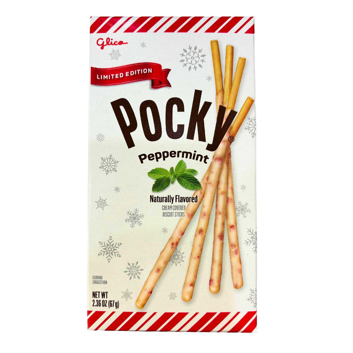 GLICO POCKY PEPPERMINT CHOCOLATE CREAM COVERED BISCUIT STICKS 2.14OZ/60.6G