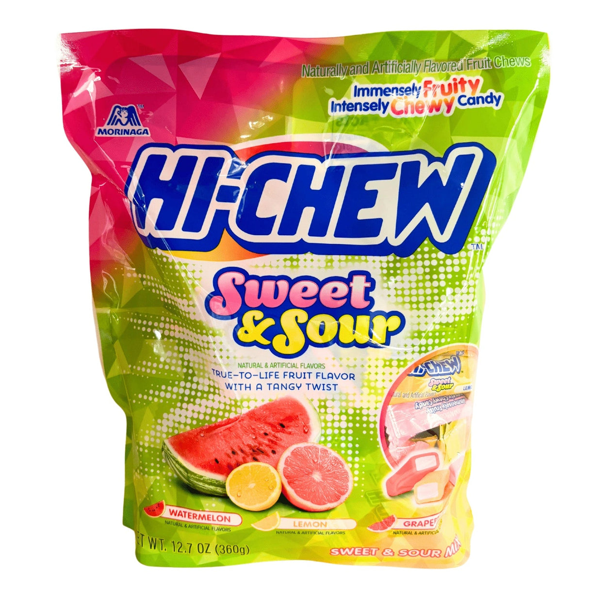 HI-CHEW SWEET AND SOUR 12.7OZ/360G. WATERMELON, GRAPEFRUIT, LEMON