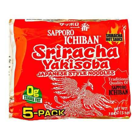 SAPPORO ICHIBAN SRIRACHA HOT SAUCE YAKISOBA 5PACK 18OZ/510G