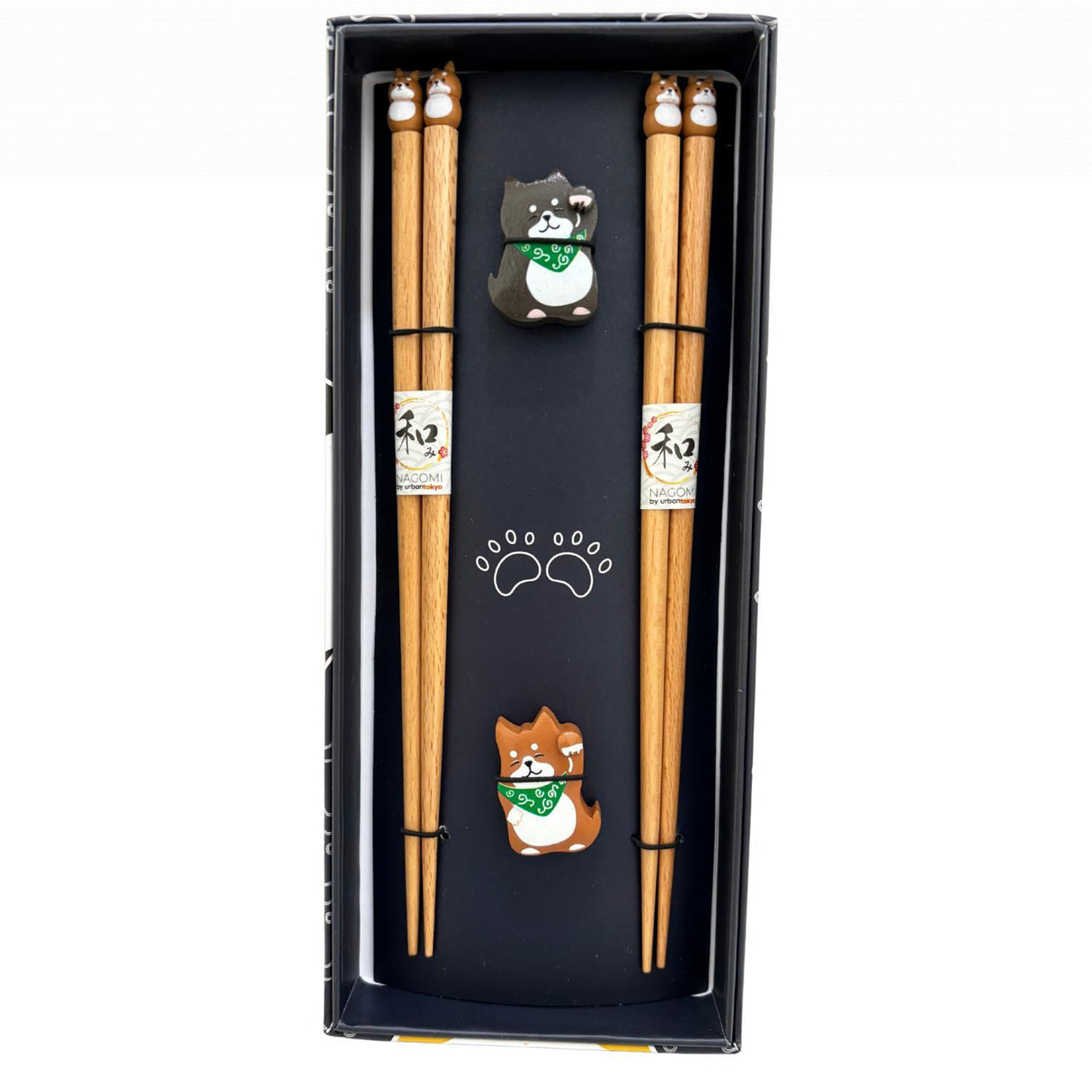 Shiba Inu 2 Pair Wooden Chopsticks and Chopsticks Rests Gift Set
