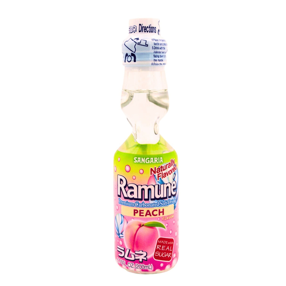 SANGARIA RAMUNE, FLAVOR - PEACH PREMIUM CARBONATED SOFT DRINK 6.76FL OZ/200ML