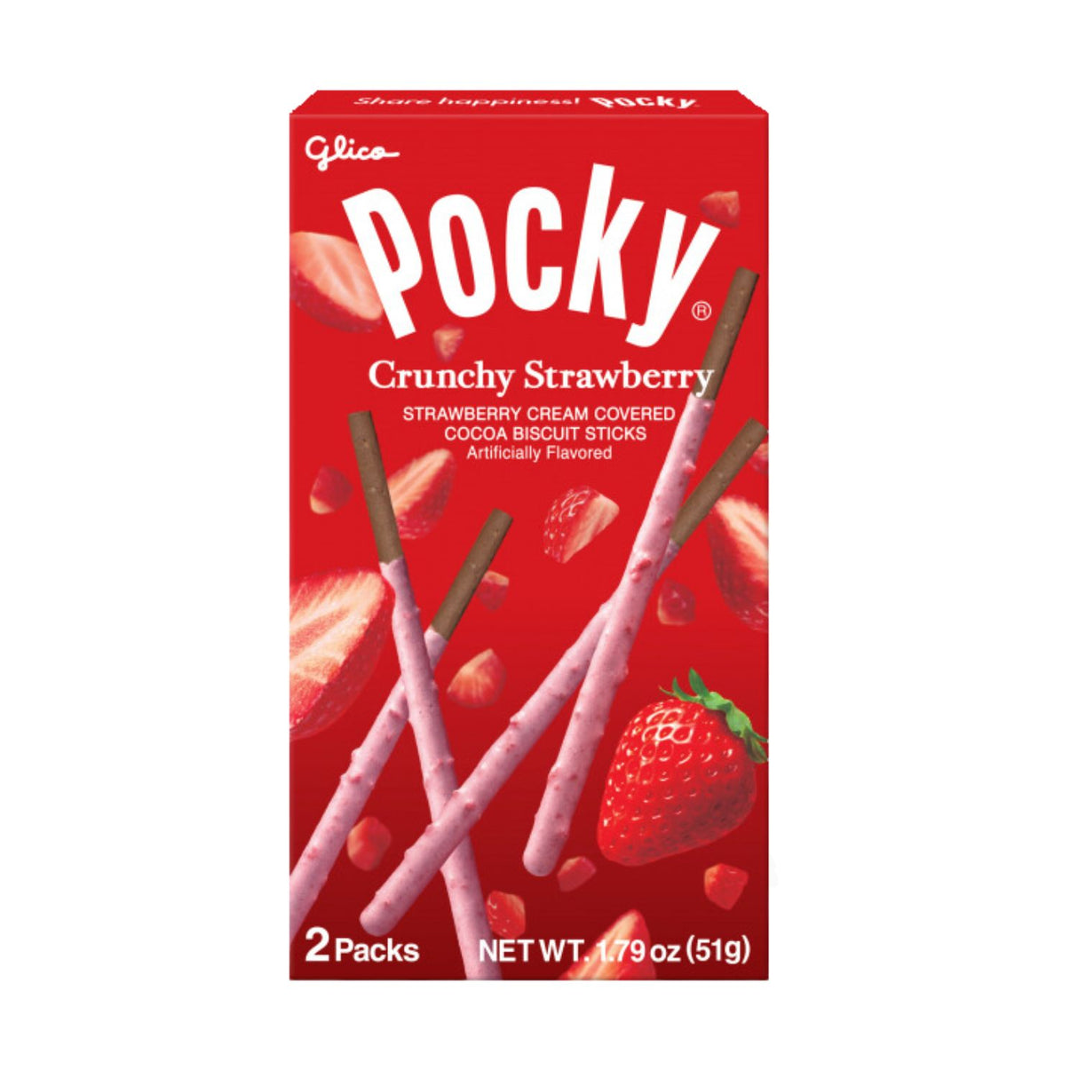 GLICO POCKY CRUNCHY STRAWBERRY COVERED CHOCOLATE BISCUIT STICKS 2PACKS 1.79OZ0/51G