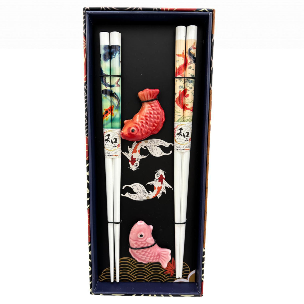 Japanese Koi Fish 2 Pair Chopsticks and Rests Set