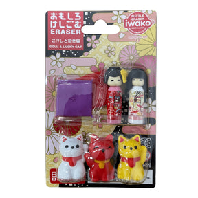 KOKESHI AND LUCKY CAT ERASER