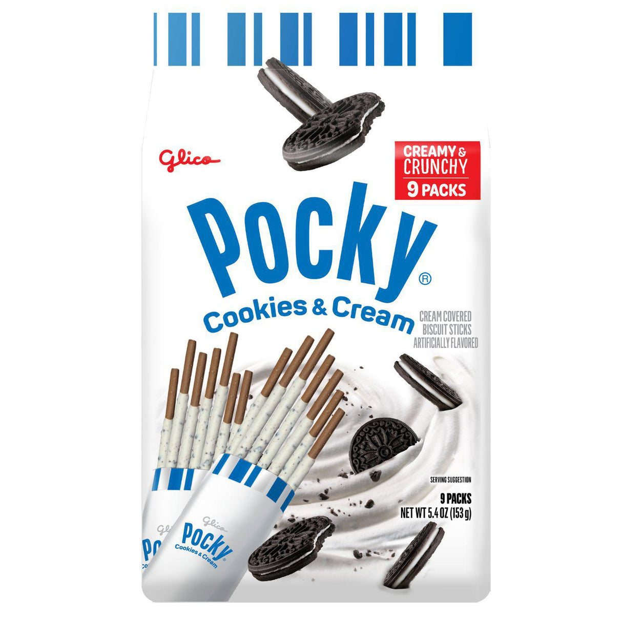 GLICO POCKY COOKIES CREAM FAMILY SIZE 9APCKS 4.57OZ/129.6G