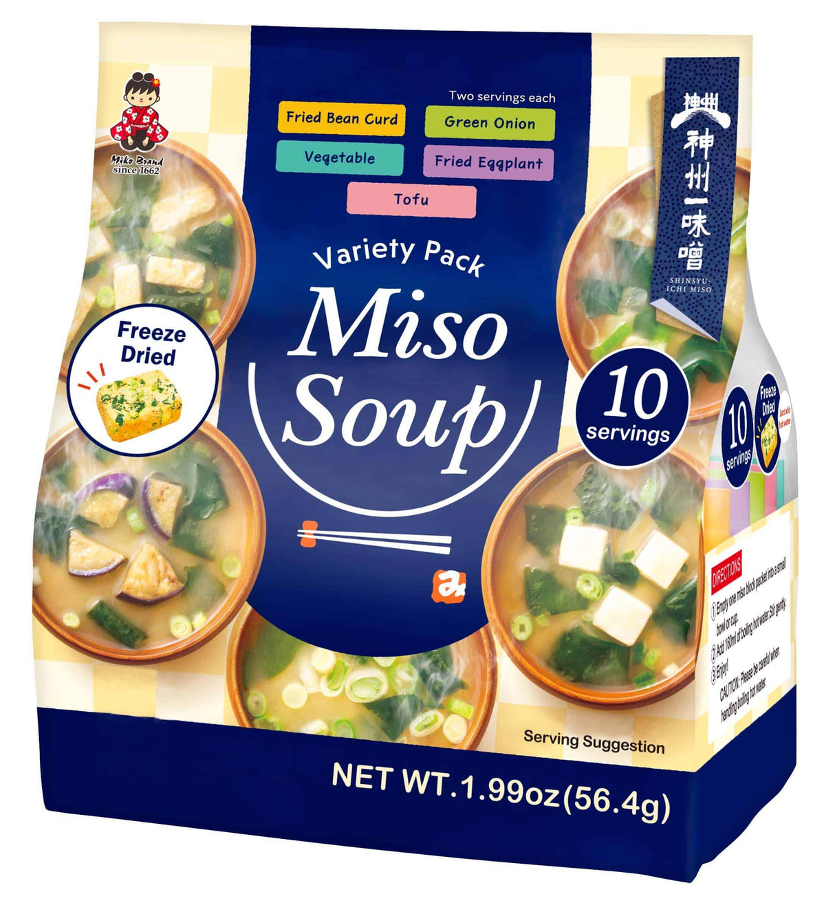 SHINSHU-ICHI MIKO BRAND FREEZE DRIED VARIETY PACK MISO SOUP 10 SERVINGS 1.99OZ/56.4G