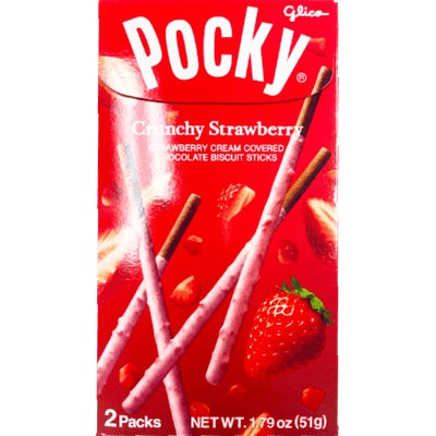 GLICO POCKY CRUNCHY STRAWBERRY COVERED CHOCOLATE BISCUIT STICKS 2PACKS 1.79OZ0/51G