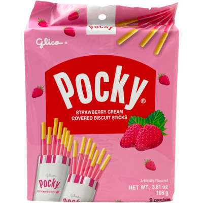 GLICO Pocky Family Size Strawberry Cream Covered Biscuit Sticks 9apcks 3.81oz/108g