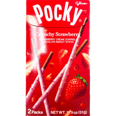 GLICO Pocky Crunchy Strawberry Covered Chocolate Biscuit Sticks 1.79oz/51g